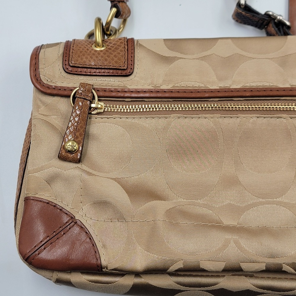 Vintage Coach J0969-14504 Peyton Beige Signature Sateen Brown snake Skin Y2k - Picture 12 of 14